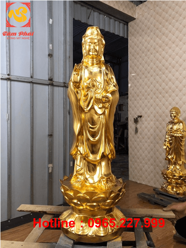 Bộ tượng Tây Phương Tam Thánh bằng đồng đỏ cao 90cm dát vàng 9999