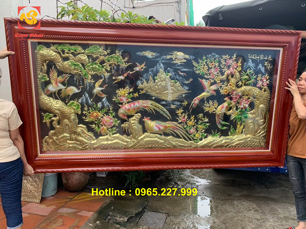 Tranh đồng Tứ Quý Bình An đặc sắc kích thước 2m3x1m2