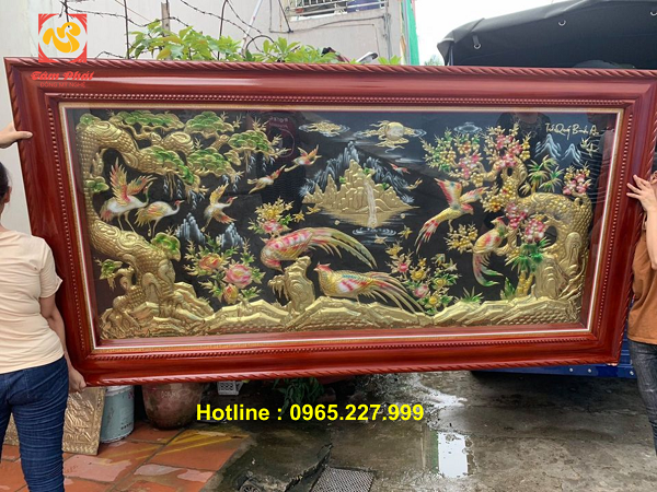 Tranh đồng Tứ Quý Bình An đặc sắc kích thước 2m3x1m2