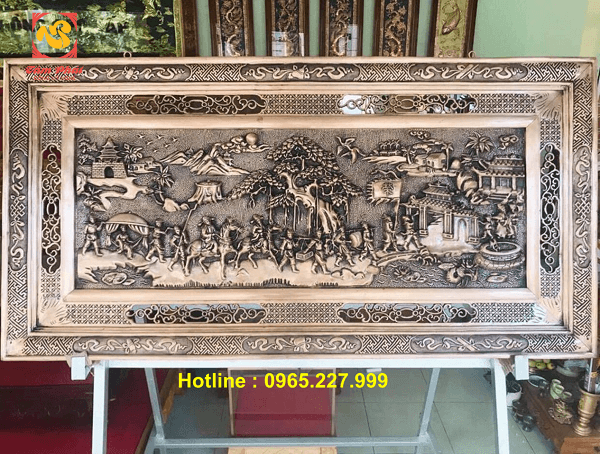 Tranh Vinh Quy Bái Tổ bằng đồng đúc kích thước 2m3x1m2