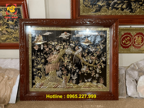 Tranh Hoa Khai Phú Quý khảm tam khí sinh động