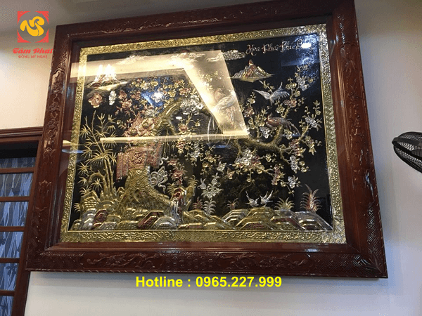 Tranh Hoa Khai Phú Quý khảm tam khí sinh động