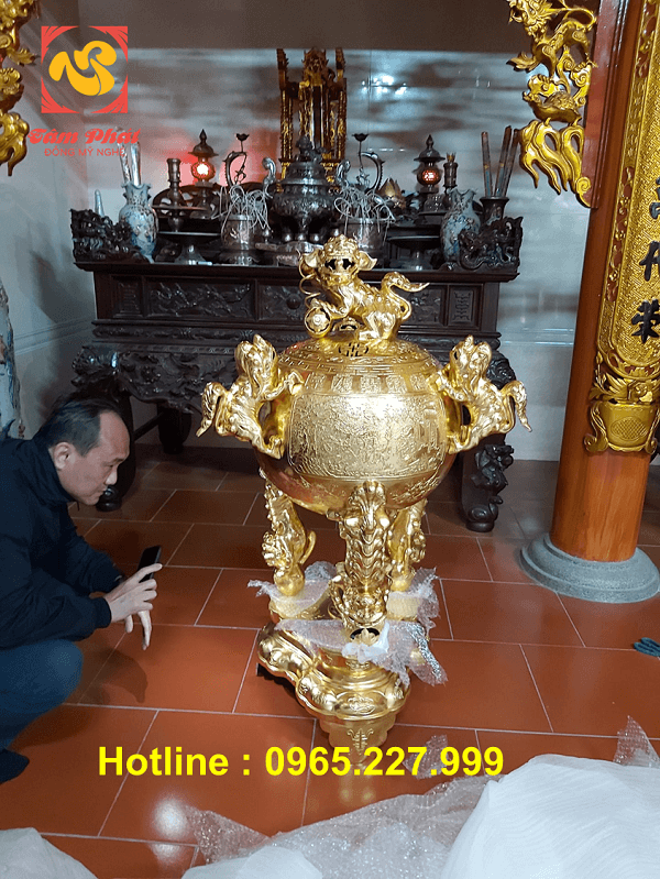 Đỉnh thất lân vờn cầu cao 1m1 dát vàng 9999 đẹp tinh xảo Đỉnh thất lân vờn cầu cao 1m1 dát vàng 9999 đẹp tinh xảo