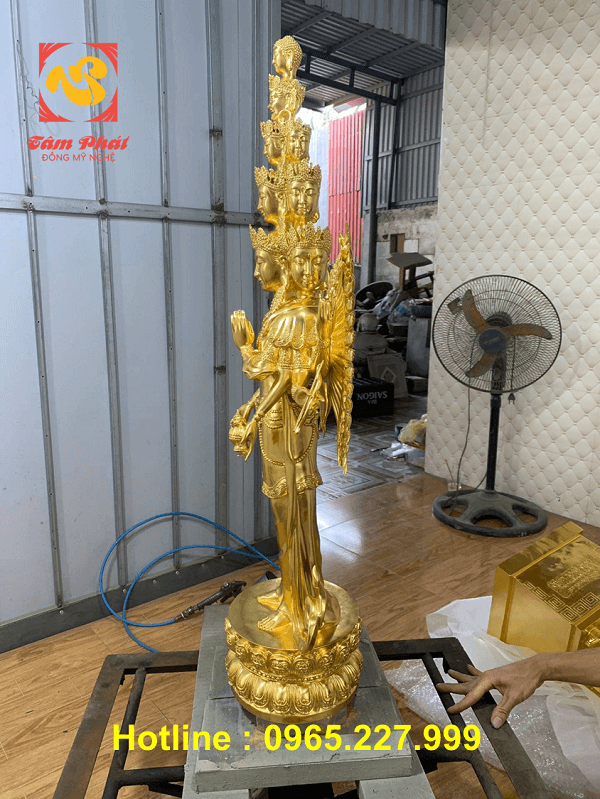Tượng Phật Quan Âm Thiên Thủ Thiên Nhãn dát vàng 9999 cao 97cm