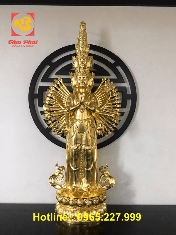 Tượng Phật Quan Âm Thiên Thủ Thiên Nhãn dát vàng 9999 cao 97cm