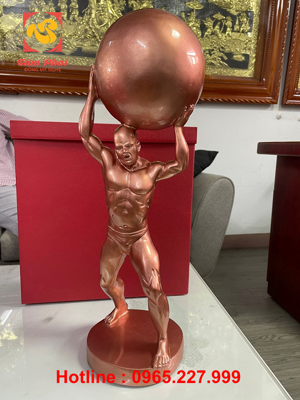 Tượng nghệ thuật lực sĩ bằng đồng đỏ cao 40cm đẹp tinh xảo