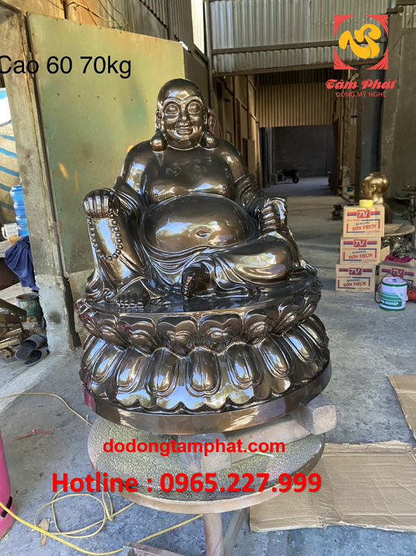 Tượng Phật Di Lặc bằng đồng cao 60cm nặng 70kg hun giả cổ