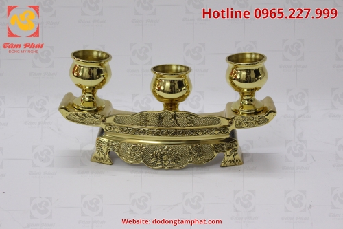Bộ ngai chén đựng nước thờ bằng đồng vàng