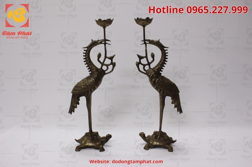 Hạc thờ bằng đồng màu hun xanh giả cổ