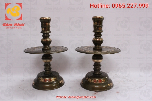 Chân nến bằng đồng đỏ khảm tam khí cao 40m
