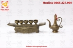 Bộ ngai chén thờ bằng đồng màu hun xanh giả cổ