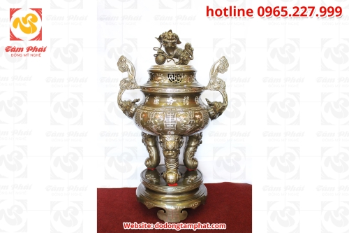 Đỉnh đồng đỏ khảm tam khí cao 1,2m