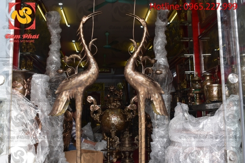 Đôi hạc đồng đỏ kích thước lớn