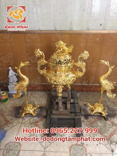 Bộ tam sự đồng đỏ cao 70cm đúc nguyên chất mạ vàng 24K