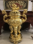 Đỉnh đồng đỏ đúc thủ công mạ vàng 24K cao 70cm