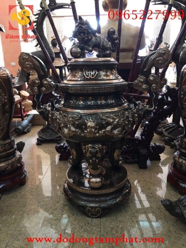 Đỉnh mao rồng đồng đỏ hun đen giả cổ, cao 1m2