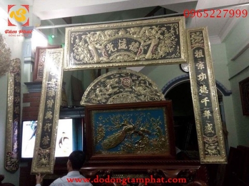 Hoành phi câu đối bằng đồng hun giả cổ 1m55