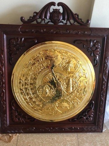 Tranh mặt trống đồng mạ vàng 24k đúc nổi bản đồ Việt Nam
