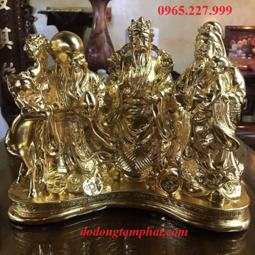 Tượng Tam Đa Phúc Lộc Thọ bằng đồng mạ vàng, cao 22cm