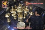 Bộ ngũ sự đồng vàng màu mộc, đỉnh Phúc Lộc Thọ cao 60cm