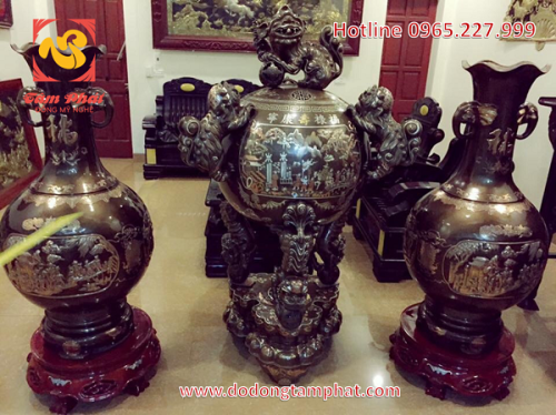 Đỉnh đồng thất lân khảm ngũ sắc cao 1m27