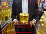 Tặng phẩm trống đồng Ngọc Lũ đường kính 15cm thếp vàng