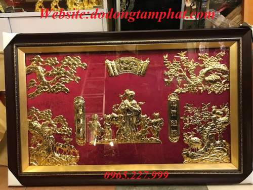 Tranh đồng mừng thọ cụ bà dát vàng 9999 tinh xảo, đặc sắc