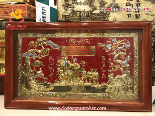 Tranh đồng mừng thọ ông bà mạ vàng cực đẹp