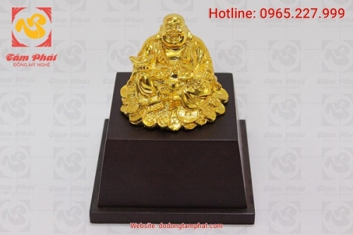 Tượng Phật Di Lặc mạ vàng đế gỗ quà tặng phong thủy ý nghĩa