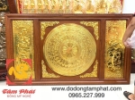 Tranh mặt trống Đông Sơn và hoa sen dát vàng 9999 khung gỗ 2m31 x 1m2