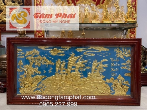 Tranh Thuận Buồm Xuôi Gió bằng đồng dát vàng 9999 tinh xảo