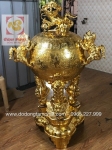 Đỉnh đồng thất lân mạ vàng chạm họa tiết tinh xảo
