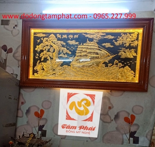 Tranh đồng Thuận Buồm Xuôi Gió khung gỗ 1m75