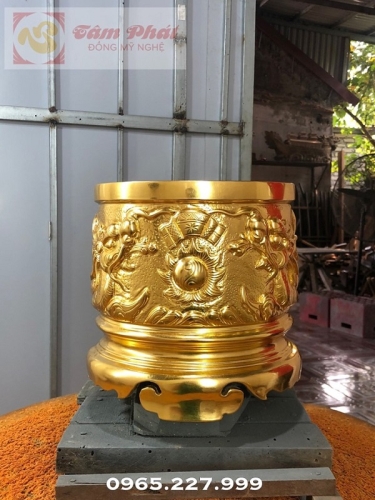 Bát hương thờ gia tiên bằng đồng mạ vàng 24k