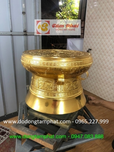 Quả trống đồng thếp vàng 9999 tinh xảo phong cách truyền thống
