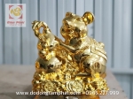 Tượng chuột phong thủy ôm bình hồ lô dát vàng tinh xảo