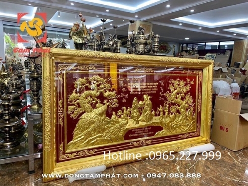 Tranh đồng chúc thọ cụ bà dát vàng 9999 sắc nét