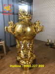Đỉnh thất lân vờn cầu bằng đồng cao 90cm mạ vàng 24k