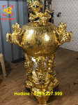 Đỉnh thất lân vờn cầu bằng đồng cao 90cm mạ vàng 24k