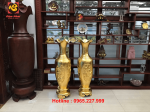Đôi lục bình bằng đồng đỏ hoa văn tứ quý dát vàng 9999 cao 1m35
