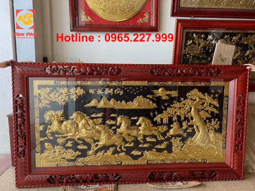 Tranh đồng Mã Đáo Thành Công thiếp vàng 9999 khung gỗ đục 2m3x1m2