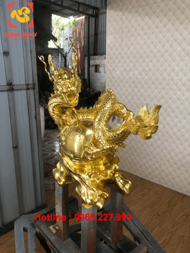 Tượng rồng phong thủy ôm địa cầu cao 42cm dát vàng 9999