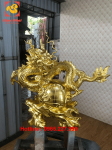 Tượng rồng phong thủy ôm địa cầu cao 42cm dát vàng 9999