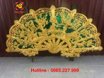Quạt Mai Điểu và Tùng Hạc bằng đồng kích thước 1m55x80 mạ vàng