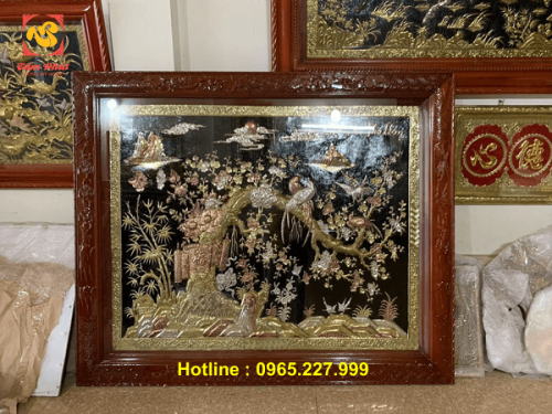 Tranh Hoa Khai Phú Quý khảm tam khí sinh động