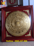 Mặt trống đồng mạ vàng khung gỗ hương đỏ kích thước 1m2x1m2