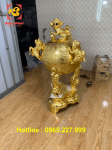Đỉnh thất lân vờn cầu cao 1m1 dát vàng 9999 đẹp tinh xảo