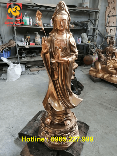 Tượng Phật Bà Quan Âm bằng đồng thiết kế đứng cao 1m27