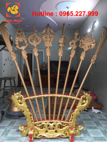 Bộ binh khí bát bửu bằng đồng cao 2m2 đẹp cổ kính trang nghiêm
