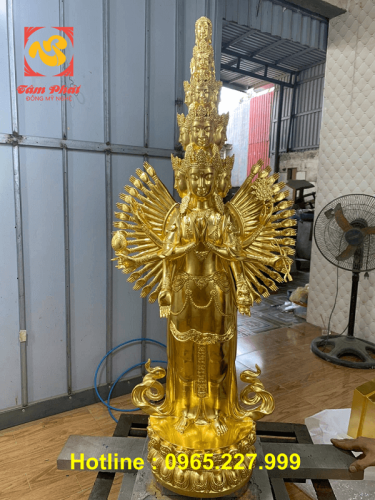 Tượng Phật Quan Âm Thiên Thủ Thiên Nhãn dát vàng 9999 cao 97cm